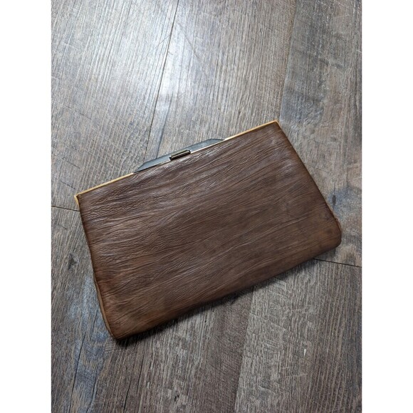 vintage Handbags - Vintage 50s Brown Leather Clutch Handbag Purse